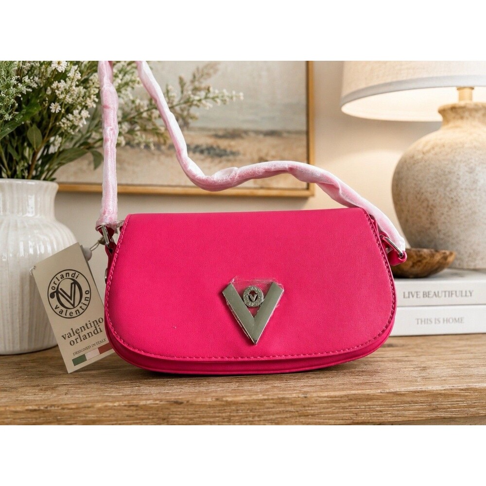 Valentino Orlandi Velora Pink Snap Silver Hardware Shoulder Bag $149